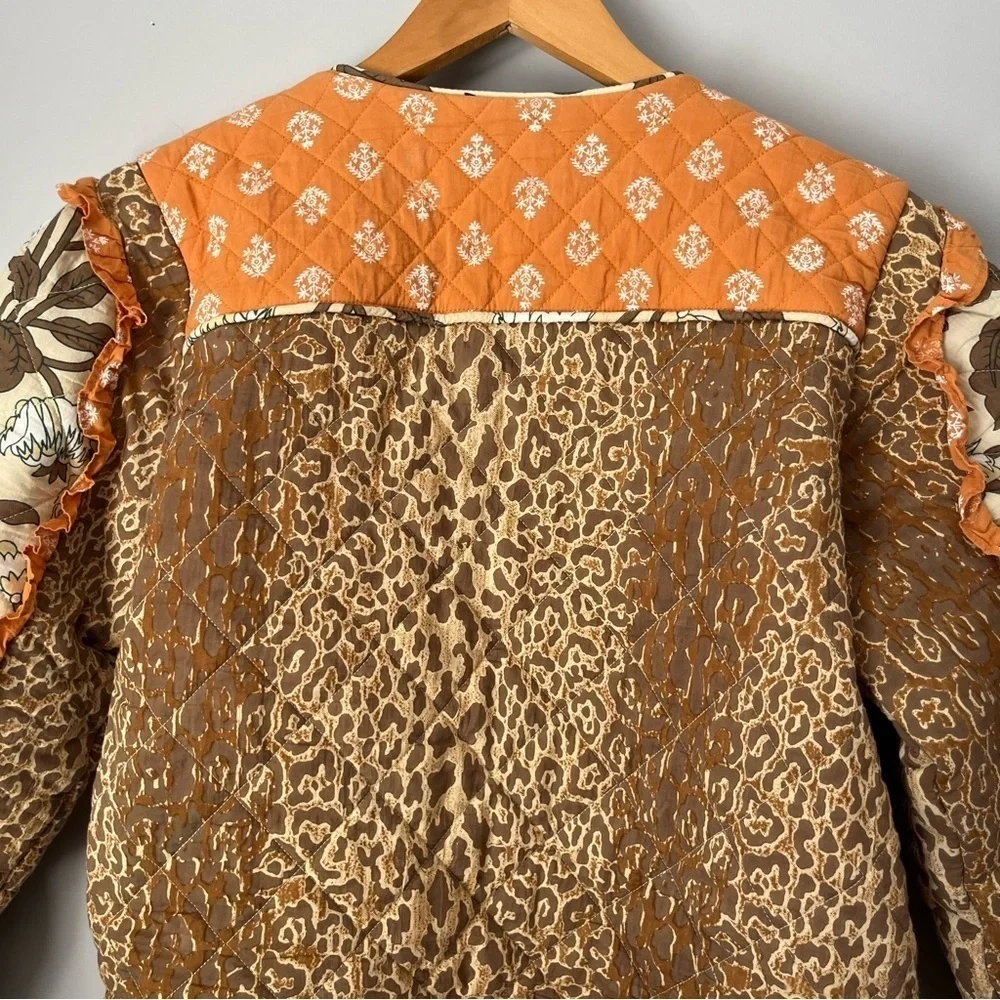 Anthropologie X Llani Quilted Brown & Orange Motif Printed Jacket Size M/L NWT - Picture 13 of 16